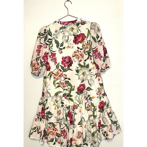 Great Jones White Floral Shift Magnolia Flower Summer V Neckline Dress sz Small - Picture 4 of 9
